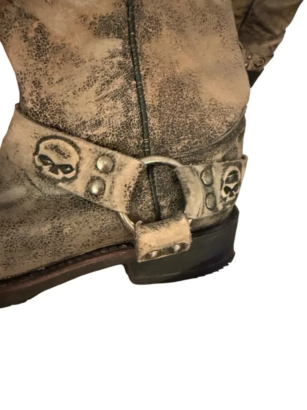 Harley Davidson Mens Rory Skull Strap Pull-on Harness Moto Boots Size 9 Leather